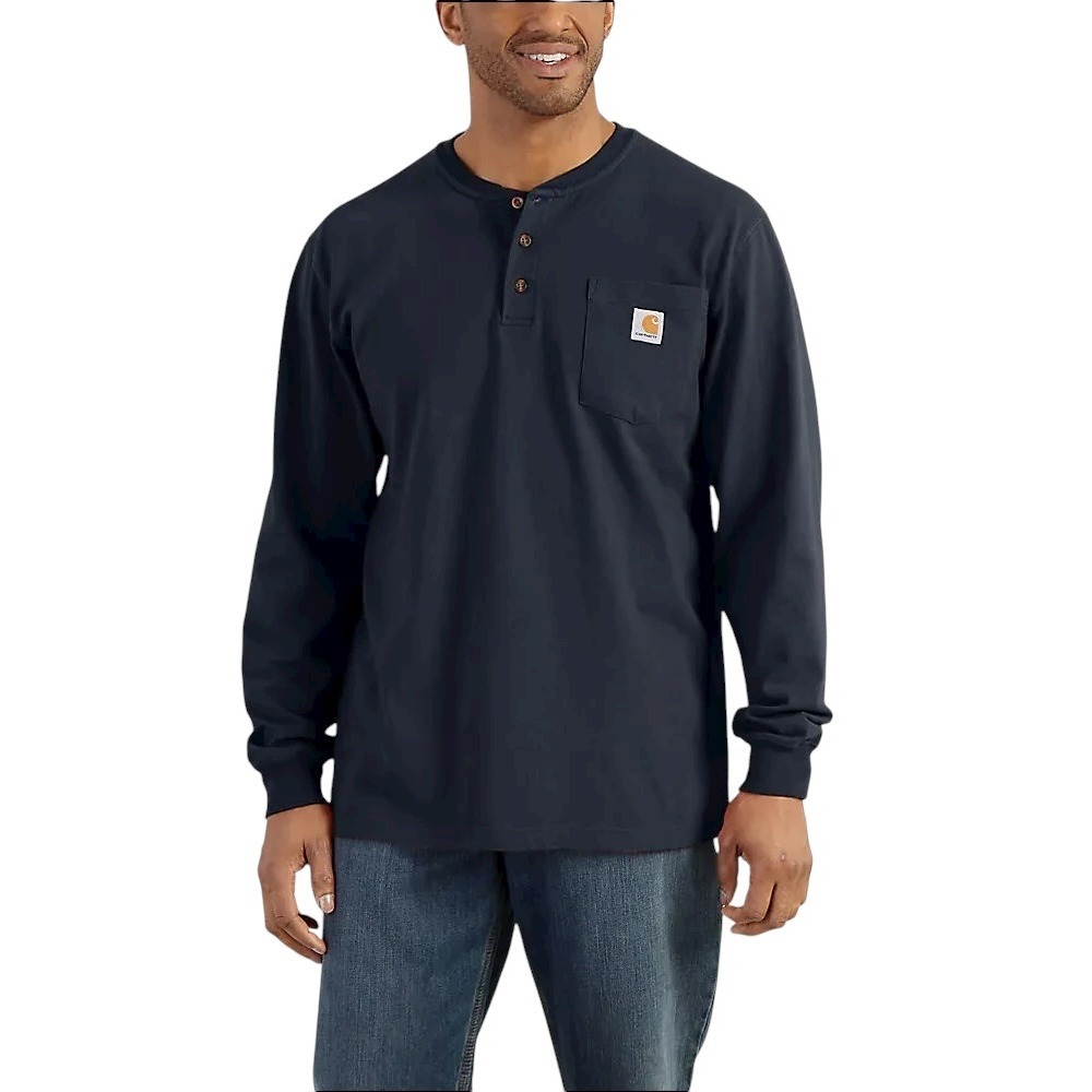 Carhartt Mens 4XL Shirt Long Sleeve Henley Pocket T Shirt Loose Fit Navy‎ 1711